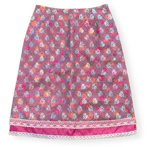 Relish Pink Slip Skirt with Blue Floral Mesh Overlay